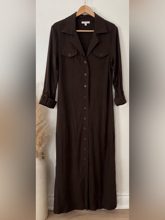 Harve Benard Dresses & Skirts - Vintage Harve Lenard Brown Long-Sleeve Button-Front Shirt Dress - Size 8